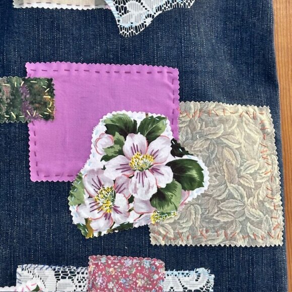 Talbots Denim Skirt Sz 18W Patchwork embellished handsewn Boho style Hippie Gal - Picture 3 of 10